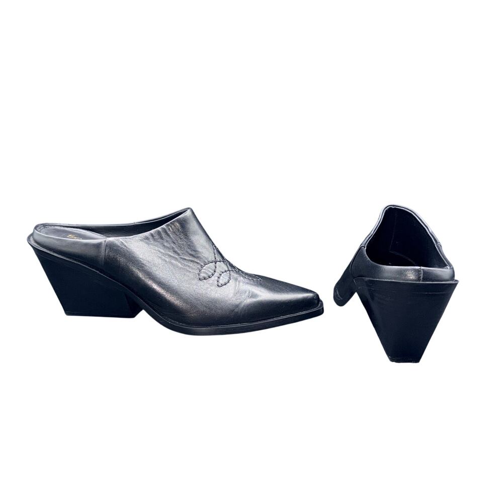 Seychelles Spirit Black Leather Mule Heels Pointed Toe Western 9.5